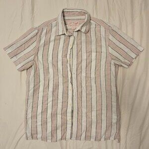 American Eagle Men’s Resort Shirt – XS – Beige & White Striped Linen Blend